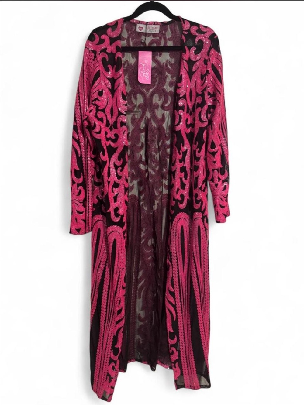 NWT Southern Fried Chics Long Sleeve Pink/Black Sequin Cardigan 3XL